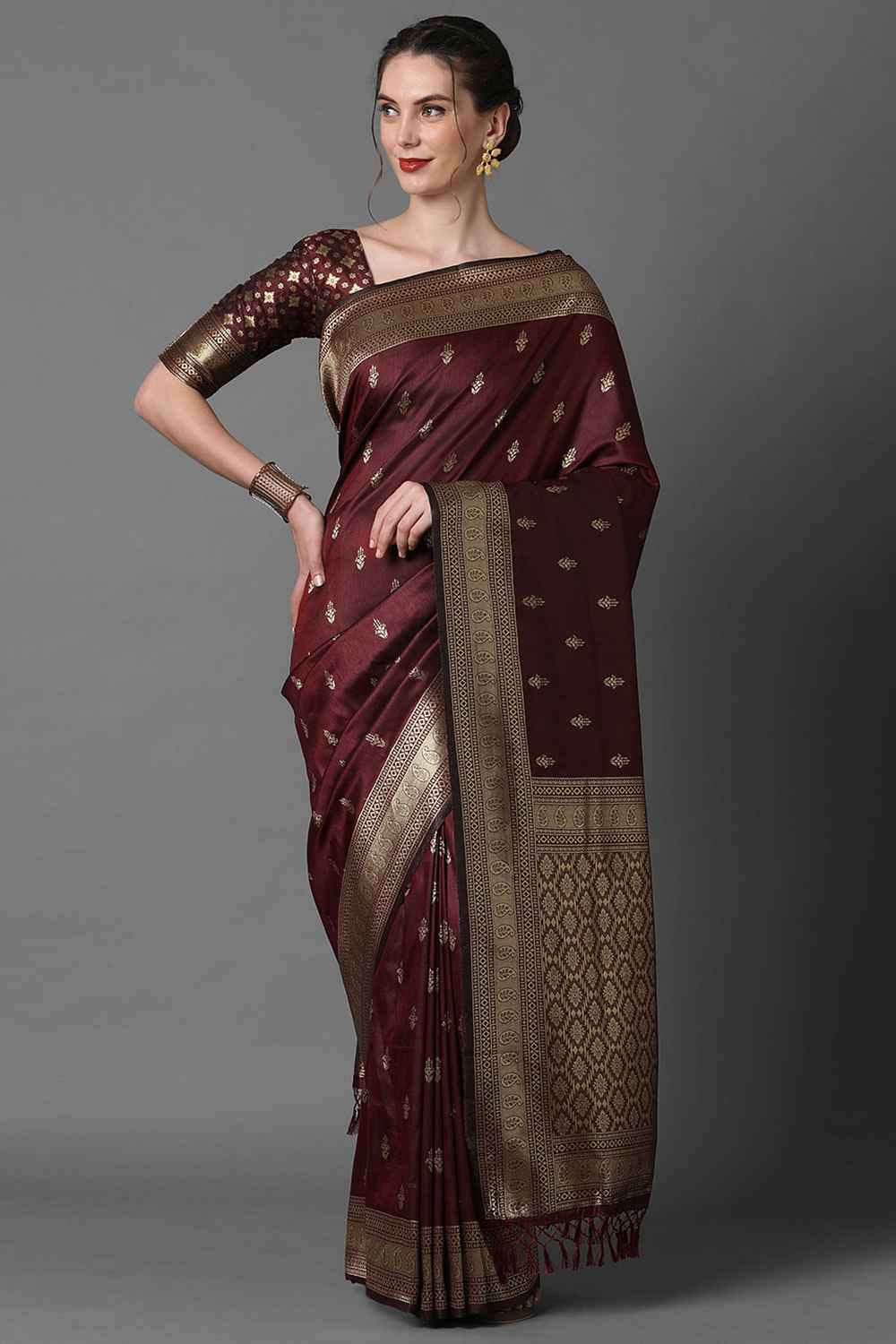 Maroon Banarasi Saree