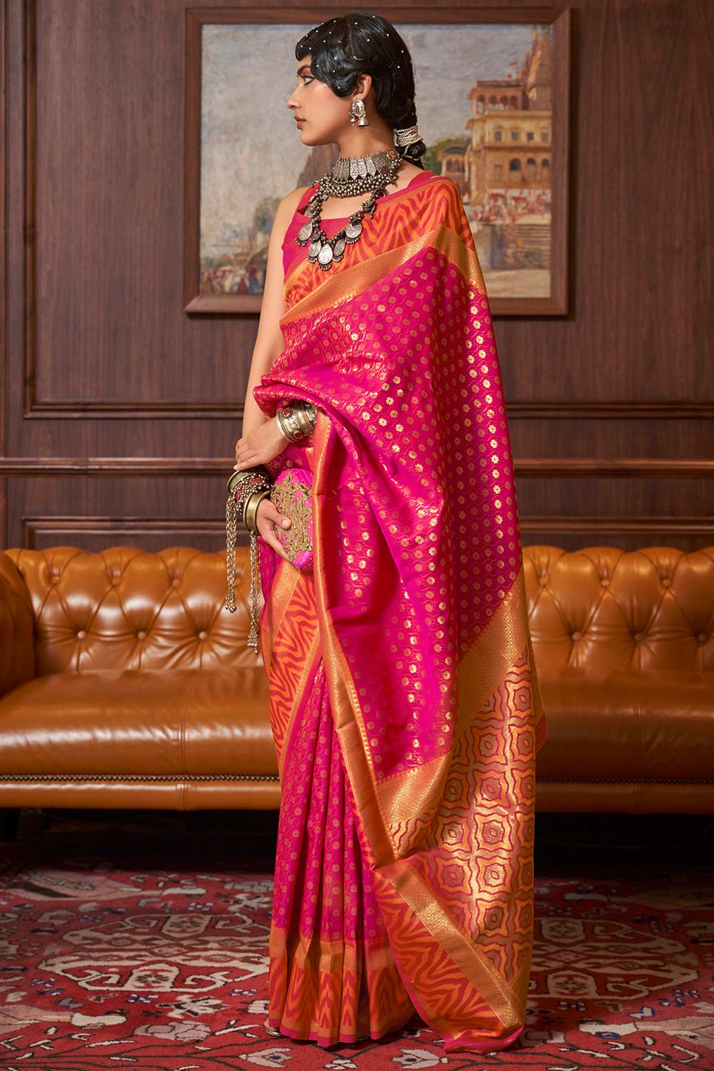 Nora Orange & Pink Silk Blend Banarasi