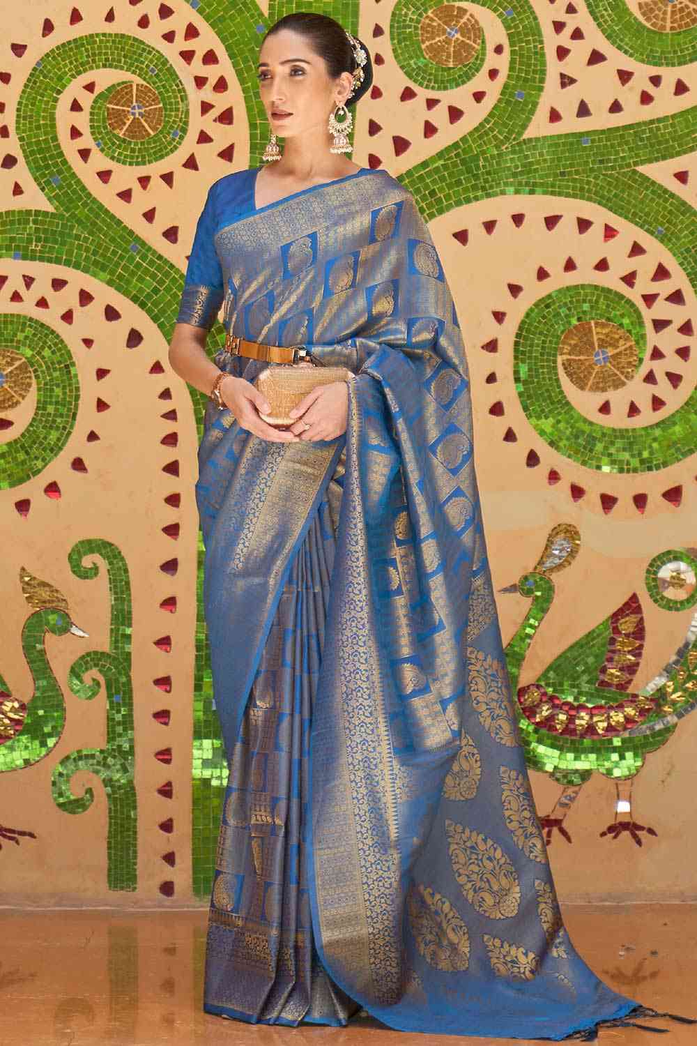 Chari Blue Silk Blend Banarasi